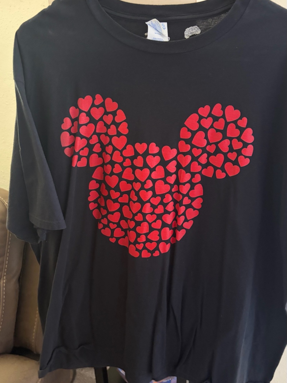 Disney Black Tee with Red Heart Mickey Graphic
